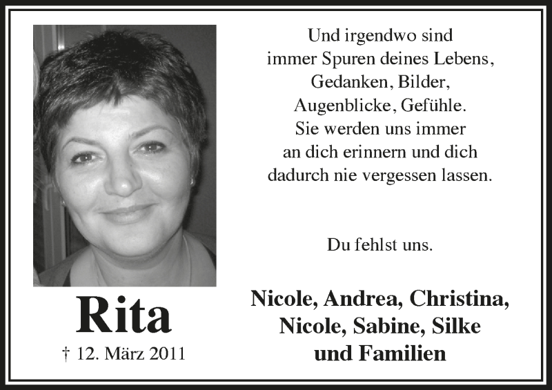  Traueranzeige für Rita  vom 12.03.2021 aus  Lokalanzeiger 