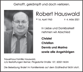Anzeige von Robert Hauswald von  Schlossbote/Werbekurier 