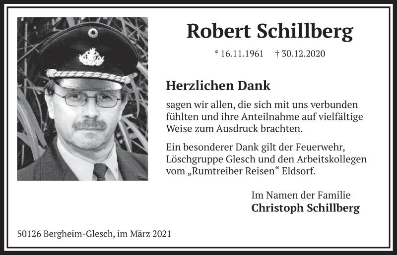  Traueranzeige für Robert Schillberg vom 12.03.2021 aus  Werbepost 