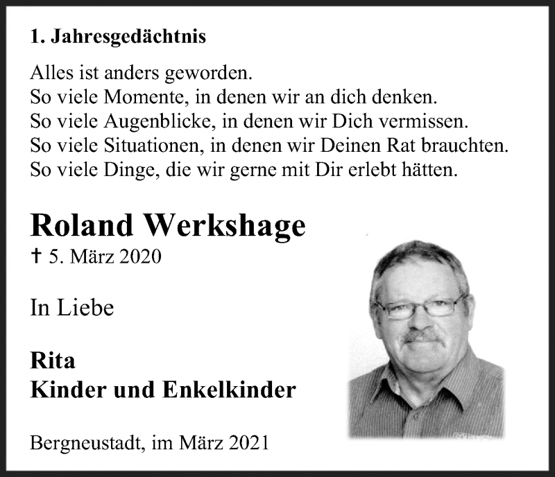  Traueranzeige für Roland Werkshage vom 05.03.2021 aus Kölner Stadt-Anzeiger / Kölnische Rundschau / Express