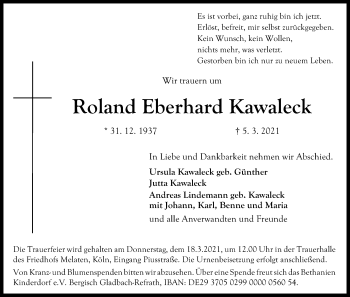 Anzeige von Roland Eberhard Kawaleck von Kölner Stadt-Anzeiger / Kölnische Rundschau / Express