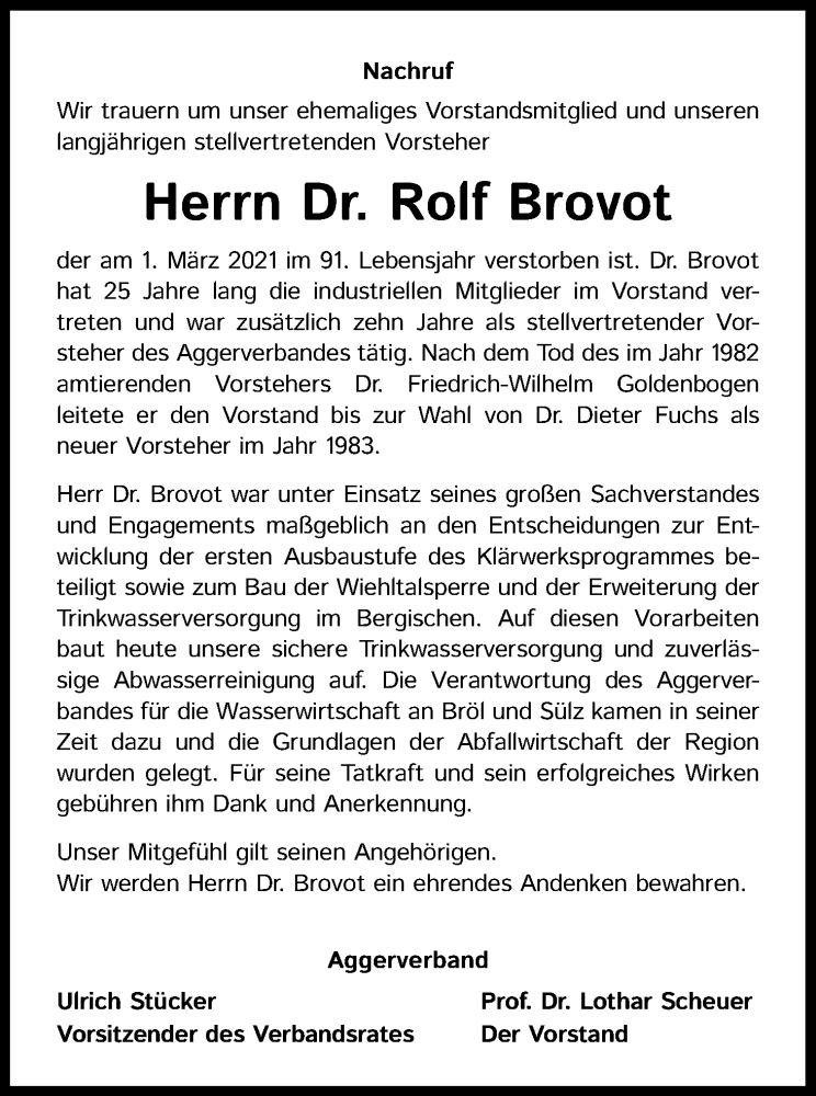  Traueranzeige für Rolf Brovot vom 13.03.2021 aus Kölner Stadt-Anzeiger / Kölnische Rundschau / Express