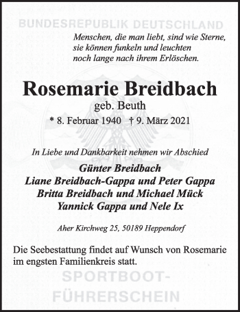 Anzeige von Rosemarie Breidbach von  Werbepost 