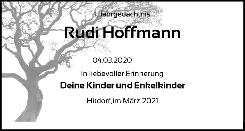  Traueranzeige für Rudi Hoffmann vom 04.03.2021 aus Kölner Stadt-Anzeiger / Kölnische Rundschau / Express