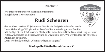 Anzeige von Rudi Scheuren von  Wochenende  Schlossbote/Werbekurier 