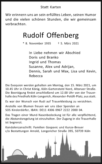 Anzeige von Rudolf Offenberg von Kölner Stadt-Anzeiger / Kölnische Rundschau / Express