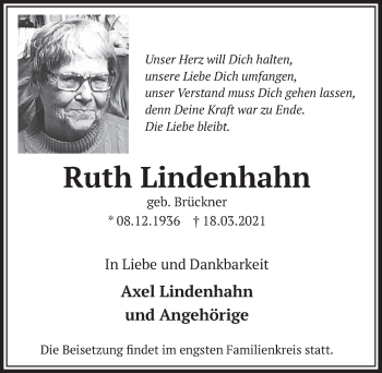 Anzeige von Ruth Lindenhahn von  Wochenende 