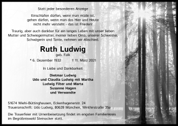 Anzeige von Ruth Ludwig von Kölner Stadt-Anzeiger / Kölnische Rundschau / Express