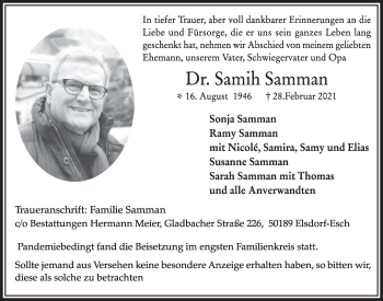 Anzeige von Samih Samman von  Werbepost 