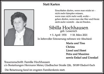 Anzeige von Sibilla Hochhausen von  Werbepost 