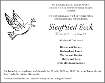 Anzeige von Siegfried Beck von  Extra Blatt 