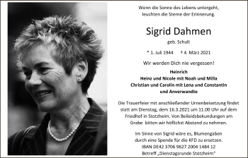 Anzeige von Sigrid Dahmen von  Blickpunkt Euskirchen 