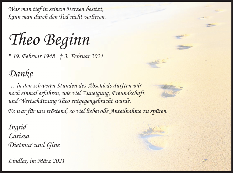  Traueranzeige für Theo Beginn vom 13.03.2021 aus Kölner Stadt-Anzeiger / Kölnische Rundschau / Express