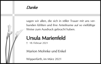 Anzeige von UUrrssuullaa Ursula Marienfeld von Kölner Stadt-Anzeiger / Kölnische Rundschau / Express