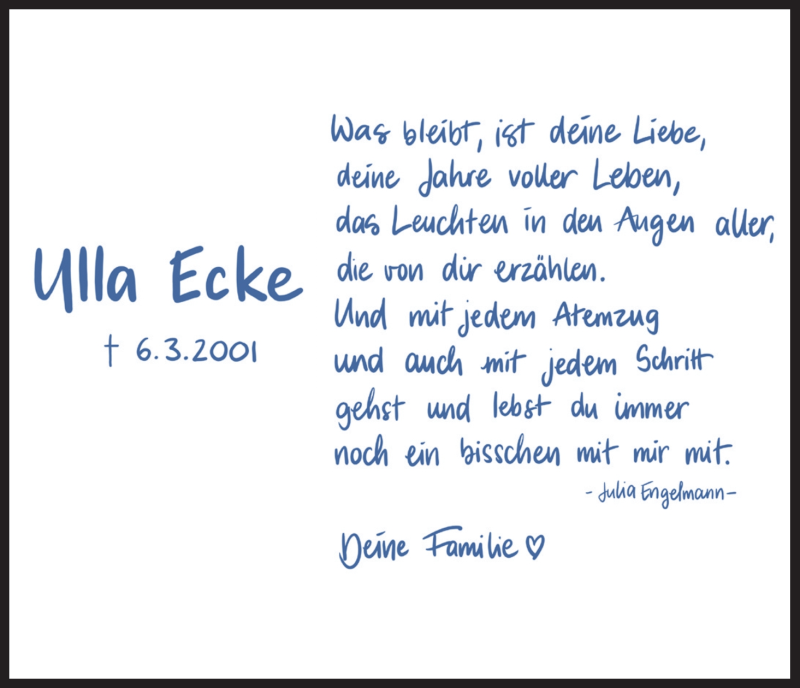  Traueranzeige für Ulla Ecke vom 06.03.2021 aus Kölner Stadt-Anzeiger / Kölnische Rundschau / Express