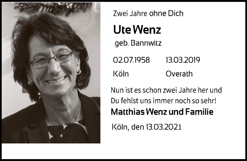  Traueranzeige für Ute Wenz vom 18.07.2023 aus  Bergisches Handelsblatt 