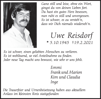 Anzeige von Uwe Reisdorf von  Schlossbote/Werbekurier 