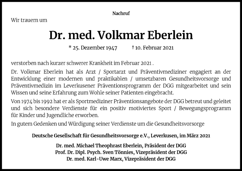  Traueranzeige für Volkmar Eberlein vom 13.03.2021 aus Kölner Stadt-Anzeiger / Kölnische Rundschau / Express
