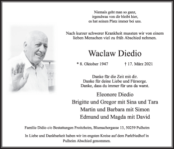 Anzeige von Waclaw Diedio von  Wochenende 