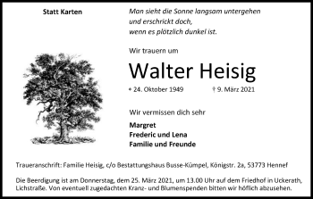Anzeige von Walter Heisig von Kölner Stadt-Anzeiger / Kölnische Rundschau / Express