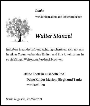 Anzeige von Walter Stanzel von Kölner Stadt-Anzeiger / Kölnische Rundschau / Express
