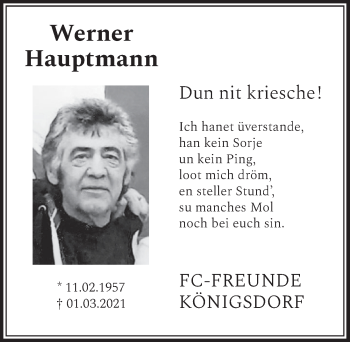 Anzeige von Werner Hauptmann von  Wochenende 