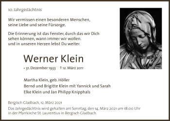 Anzeige von Werner Klein von  Bergisches Handelsblatt 