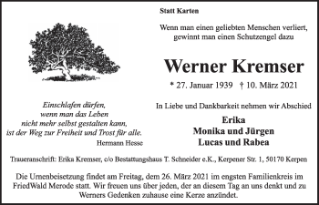 Anzeige von Werner Kremser von  Werbepost 
