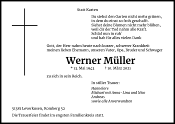 Anzeige von Werner Müller von Kölner Stadt-Anzeiger / Kölnische Rundschau / Express