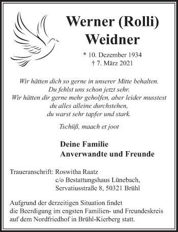 Anzeige von Werner Weidner von  Schlossbote/Werbekurier 