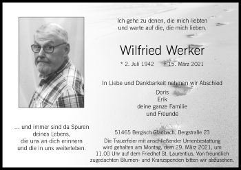 Anzeige von Wilfried Werker von Kölner Stadt-Anzeiger / Kölnische Rundschau / Express
