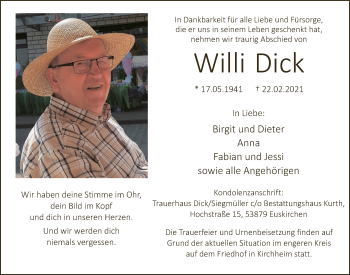 Anzeige von Willi Dick von  Blickpunkt Euskirchen 