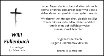 Anzeige von Willi Füllenbach von  Schaufenster/Blickpunkt 