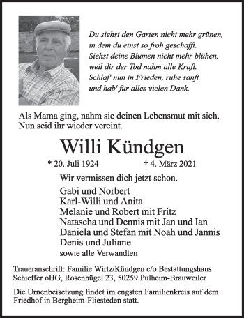Anzeige von Willi Kündgen von  Werbepost 