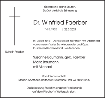 Anzeige von Winfried Faerber von  Wochenende  Schlossbote/Werbekurier 