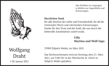 Anzeige von Wolfgang Draht von  Blickpunkt Euskirchen 