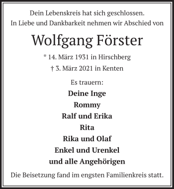 Anzeige von Wolfgang Förster von  Werbepost 