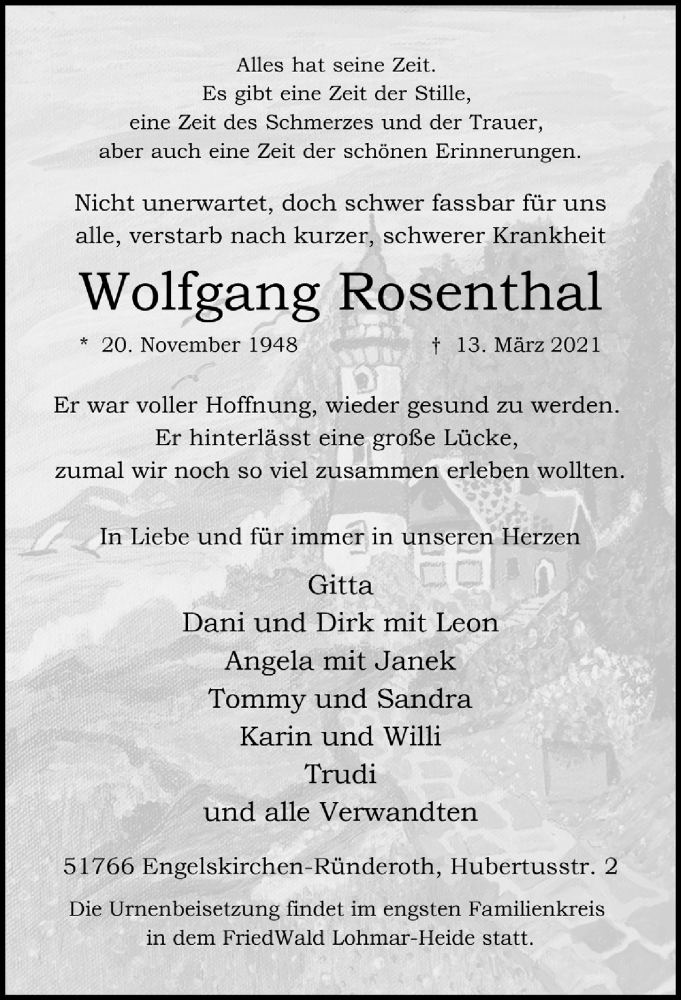  Traueranzeige für Wolfgang Rosenthal vom 19.03.2021 aus  Anzeigen Echo 