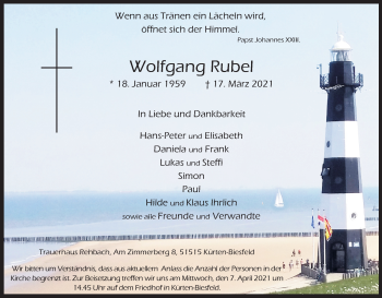 Anzeige von Wolfgang Rubel von Kölner Stadt-Anzeiger / Kölnische Rundschau / Express