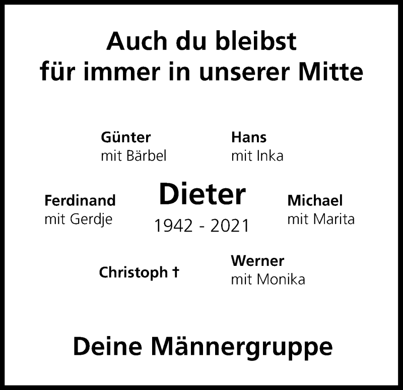  Traueranzeige für Dieter van Remmen vom 15.03.2021 aus Kölner Stadt-Anzeiger / Kölnische Rundschau / Express