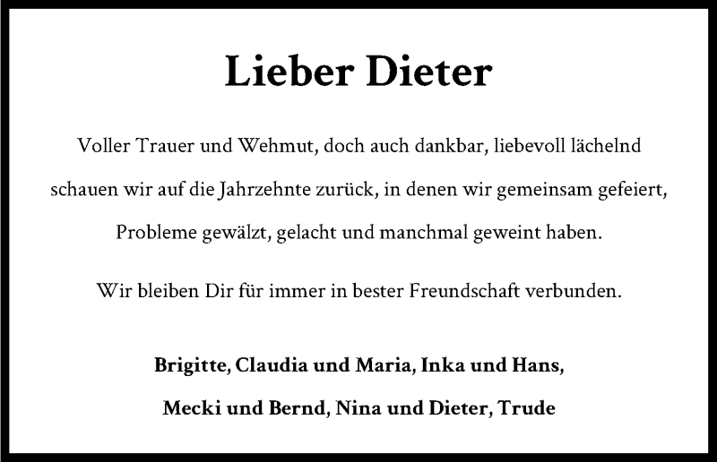  Traueranzeige für Dieter van Remmen vom 15.03.2021 aus Kölner Stadt-Anzeiger / Kölnische Rundschau / Express