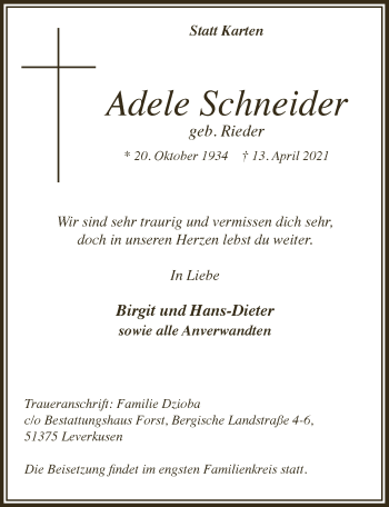 Anzeige von Adele Schneider von  Lokale Informationen 