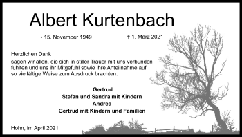 Anzeige von Albert Kurtenbach von Kölner Stadt-Anzeiger / Kölnische Rundschau / Express