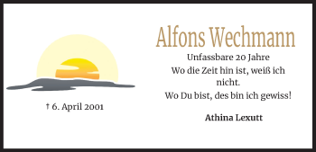 Anzeige von Alfons Wechmann von Kölner Stadt-Anzeiger / Kölnische Rundschau / Express
