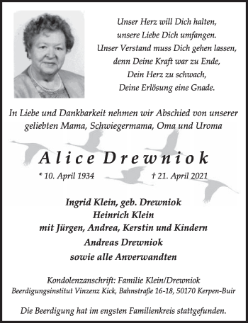 Anzeige von Alice Drewniok von  Werbepost 