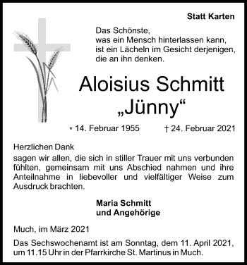 Anzeige von Aloisius Schmitt von Kölner Stadt-Anzeiger / Kölnische Rundschau / Express