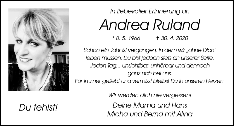  Traueranzeige für Andrea Ruland vom 18.07.2023 aus  Schaufenster/Blickpunkt 