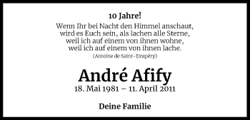 Anzeige von André Afify von Kölner Stadt-Anzeiger / Kölnische Rundschau / Express