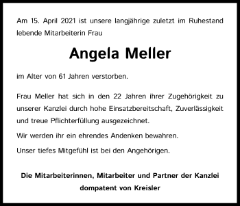 Anzeige von Angela Meller von Kölner Stadt-Anzeiger / Kölnische Rundschau / Express