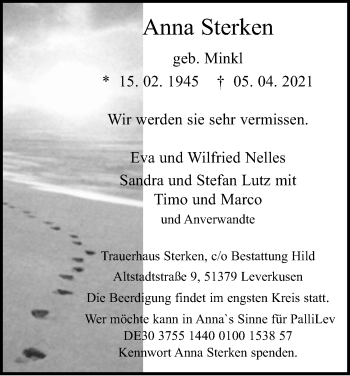 Anzeige von Anna Sterken von Kölner Stadt-Anzeiger / Kölnische Rundschau / Express